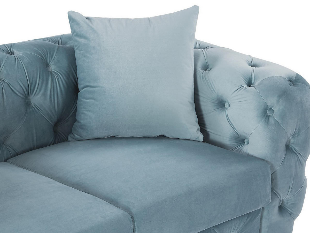 CHESTERFIELD-SOFA 3-Sitzer - Samt - Pastellblau - EDWINA - Hellblau, Textil (220/76/91cm) - Vente-Unique