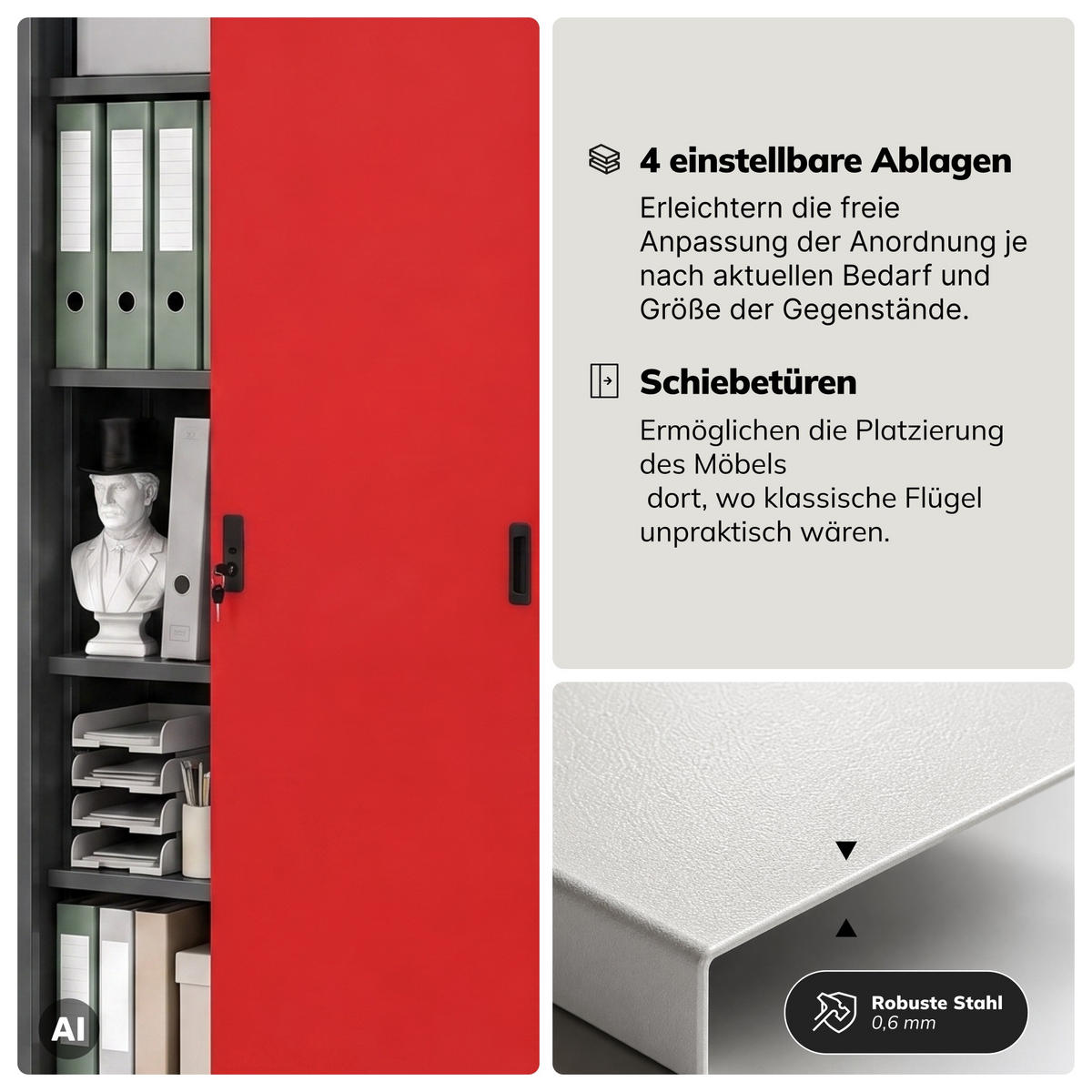 SCHIEBETÜRENSCHRANK KUBA 185x90x40 cm - Anthrazit/Rot, Metall (90/185/40cm) - Jan Nowak
