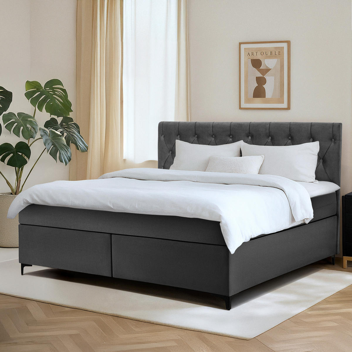 POLSTERBETT ARDEA, Anthrazit - Anthrazit/Schwarz, Holz/Holzwerkstoff (180/200cm) - KONSIMO®