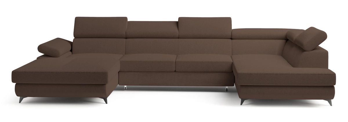 WOHNLANDSCHAFT RUBANO R-S Braun Boucle-Stoff mit Schlaffunktion - Braun, Holz (339/89/190cm) - MASSENO