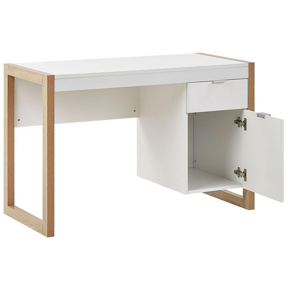 SCHREIBTISCH weiß/heller Holzfarbton 112/50/76 cm Johnson - Weiß, Holzwerkstoff (50/112/76cm) - Beliani