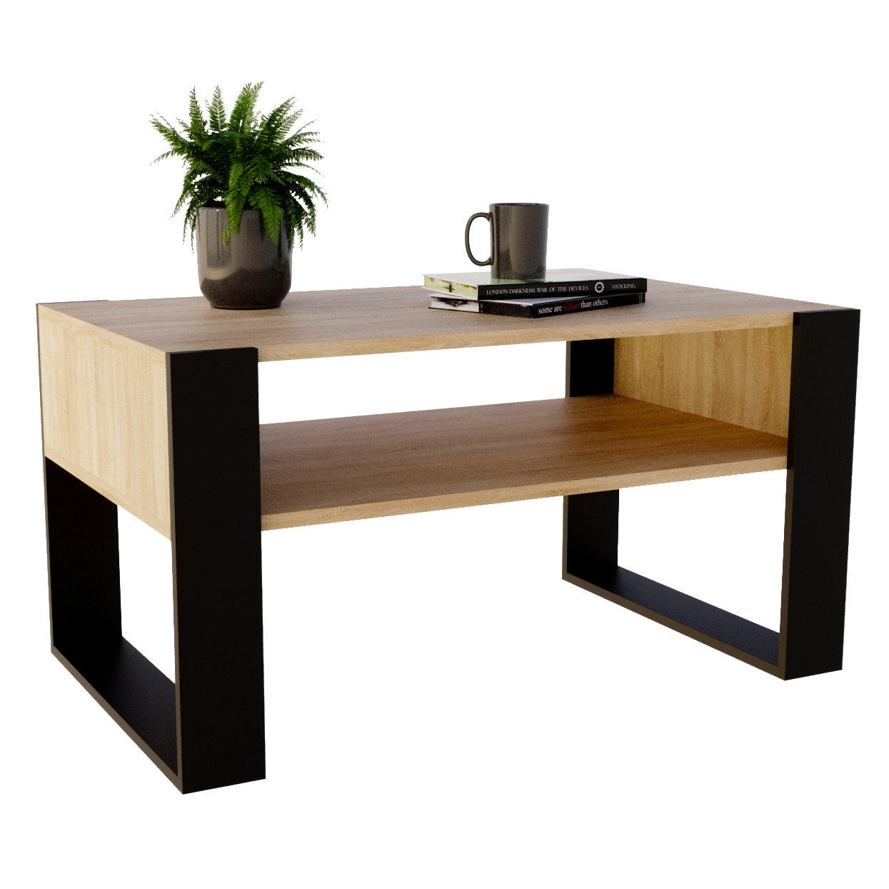 COUCHTISCH KARO 92 - Eichefarben/Schwarz, Holz (53.6/92/45cm) - Mat-Haus