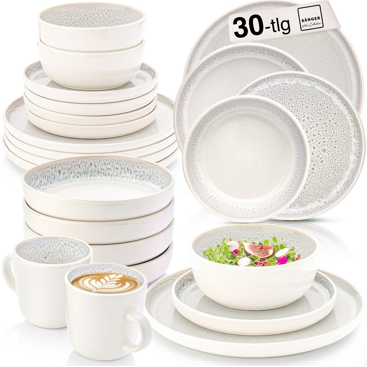 KOMBISERVICE KRETA - 30 teilig aus Steingut - Creme, Stein (27/9.5/27cm) - Sänger
