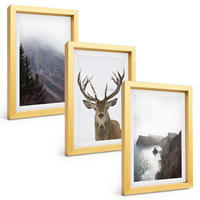 BILDER SET 3er Set - 20x30 cm Goldrahmen - Berglandschaft mit Hirschen - Goldfarben, Kunststoff (20/30cm) - TULUP