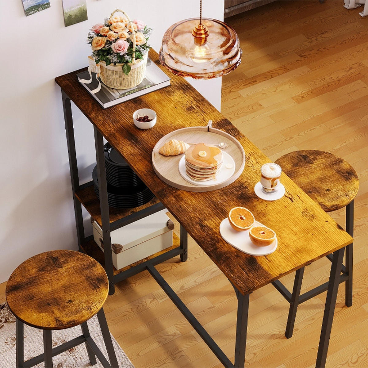 TISCH- und Barhocker-Set, Braun, 40 x 120 x 91 cm - Braun, Holzwerkstoff (120/91/40cm)