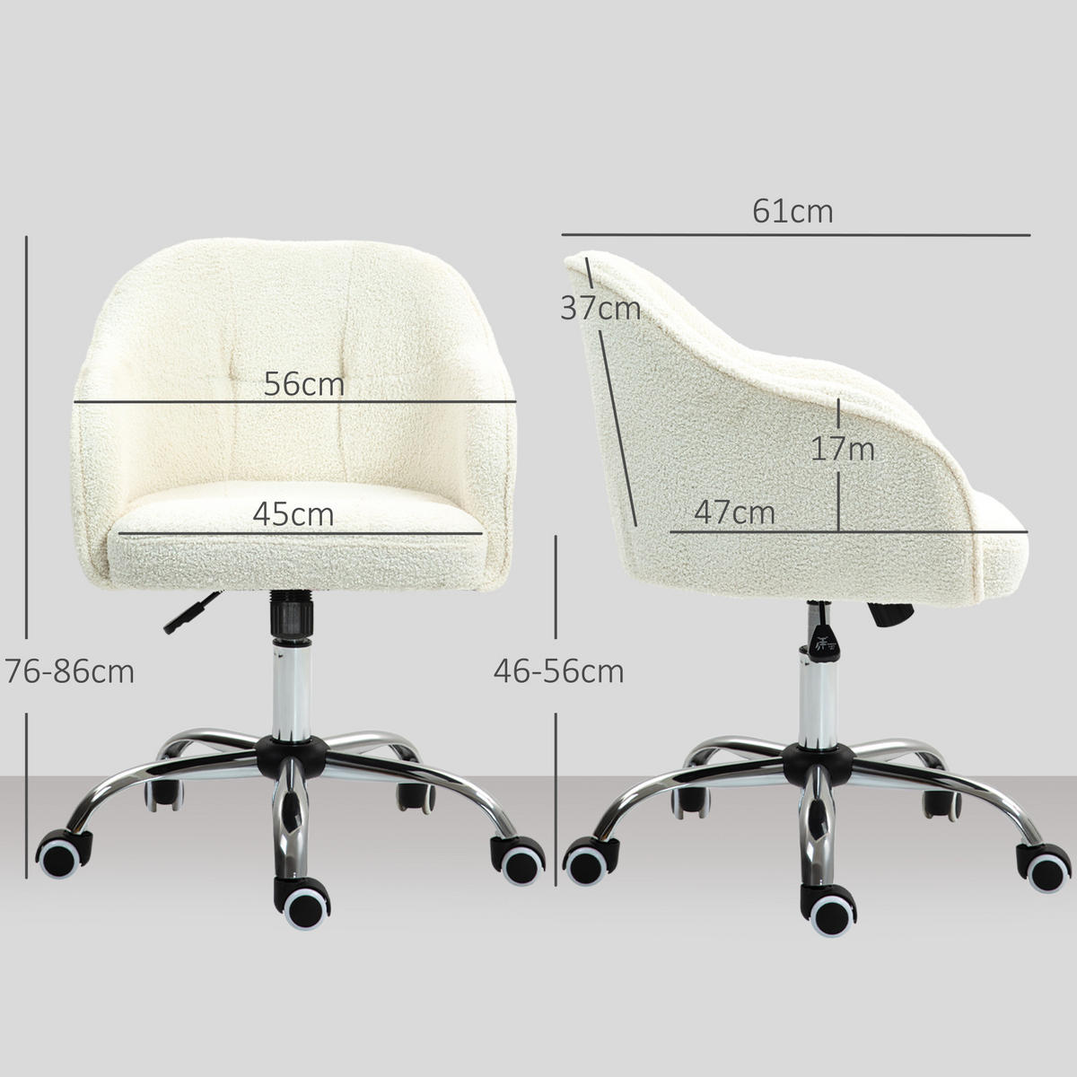 BÜROSTUHL Polyester Kunstleder Cremeweiß - Weiß, Kunststoff (61/86/56cm) - HOMCOM