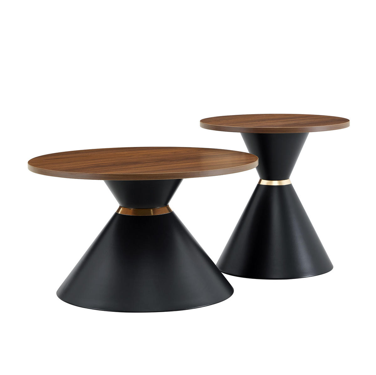 COUCHTISCH-SET aus Metall und Melamin Ø70/42 cm Walnussoptik/Schwarz mit goldener Zierleiste - Walnussfarben, Metall (70/70/42.5cm) - IVMEU