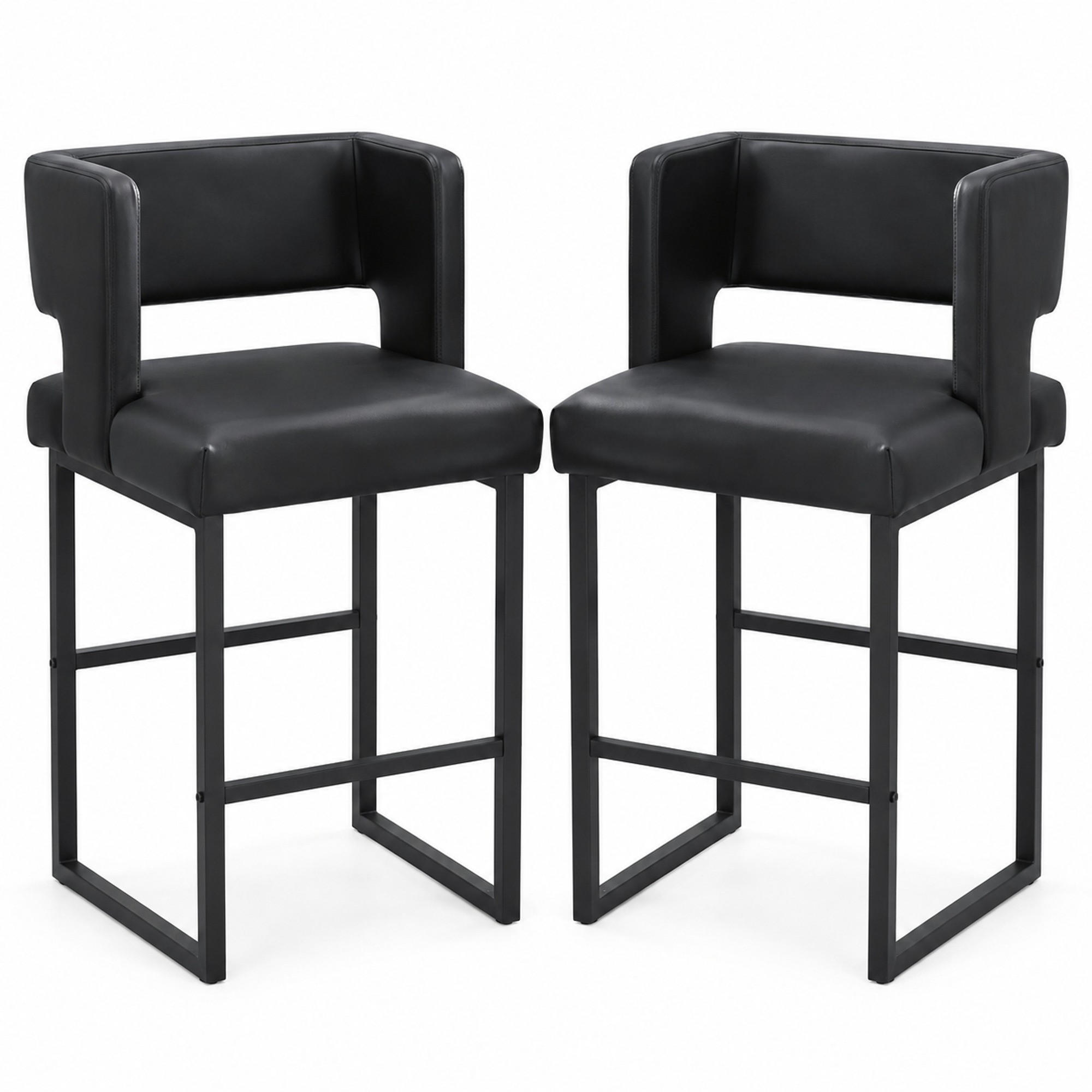 BARHOCKER Schwarz mit gepolstertem PU-Sitz - Schwarz, Metall (53.3/91.4/48cm) - MIVRAY