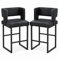 BARHOCKER Schwarz mit gepolstertem PU-Sitz - Schwarz, Metall (53.3/91.4/48cm) - MIVRAY
