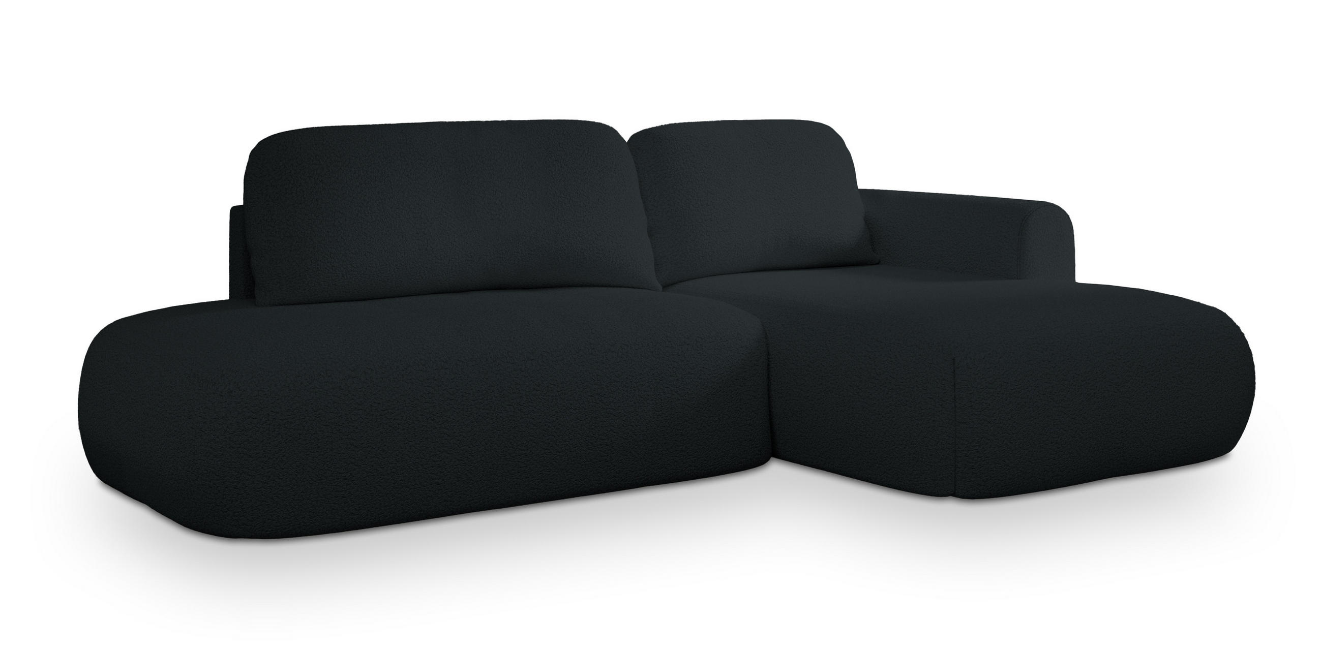 ECKSOFA NUVIRA R-S Schwarz Boucle-Stoff mit Schlaffunktion - Schwarz, Holz (274/165cm) - MASSENO
