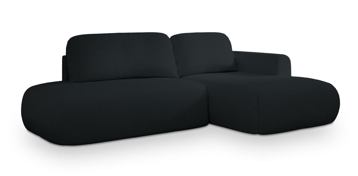 ECKSOFA NUVIRA R-S Schwarz Boucle-Stoff mit Schlaffunktion - Schwarz, Holz (274/165cm) - MASSENO