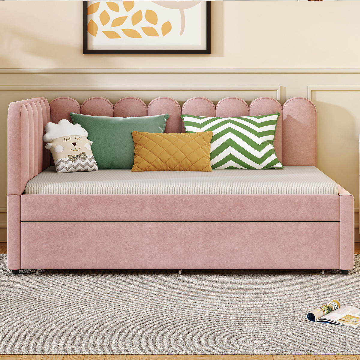 SCHLAFSOFA 140/200 cm in Rosa Samt mit Ausziehbett - Rosa, Holzwerkstoff/Textil (140/200cm) - WISHDOR