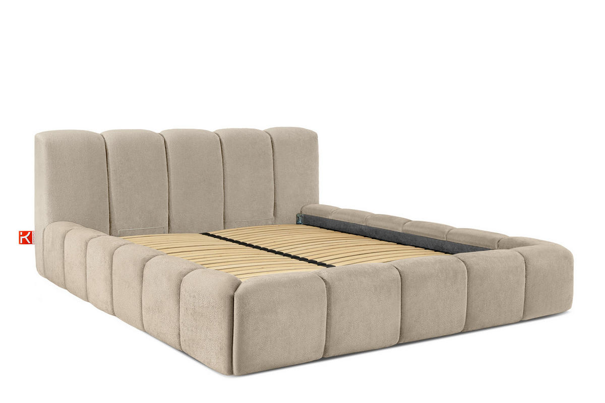 POLSTERBETT OLMIRA - Greige/Schwarz, Holz/Holzwerkstoff (182/203cm) - KONSIMO®