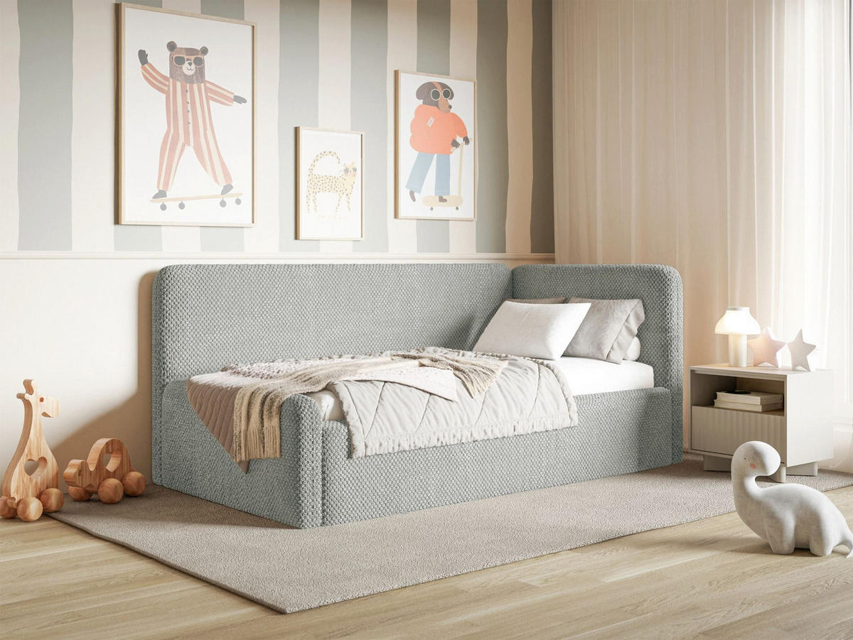 JUGENDBETT Fanko Samt Grau 90x200 cm - Schwarz/Grau, Kunststoff/Textil (90/200cm) - Selsey