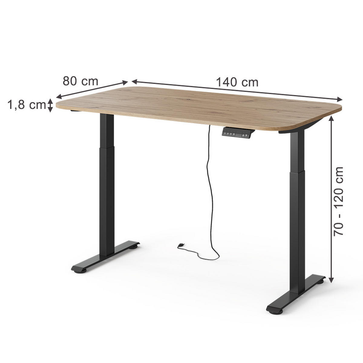 PSACÍ STŮL Elevate Černá/Řemeslná - černá, kompozitní dřevo (80/140/120cm) - Vicco
