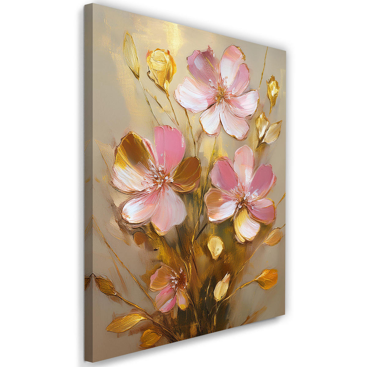 WANDBILD rosa blume gold glamour - Pink, Textil (40/60cm) - Feeby