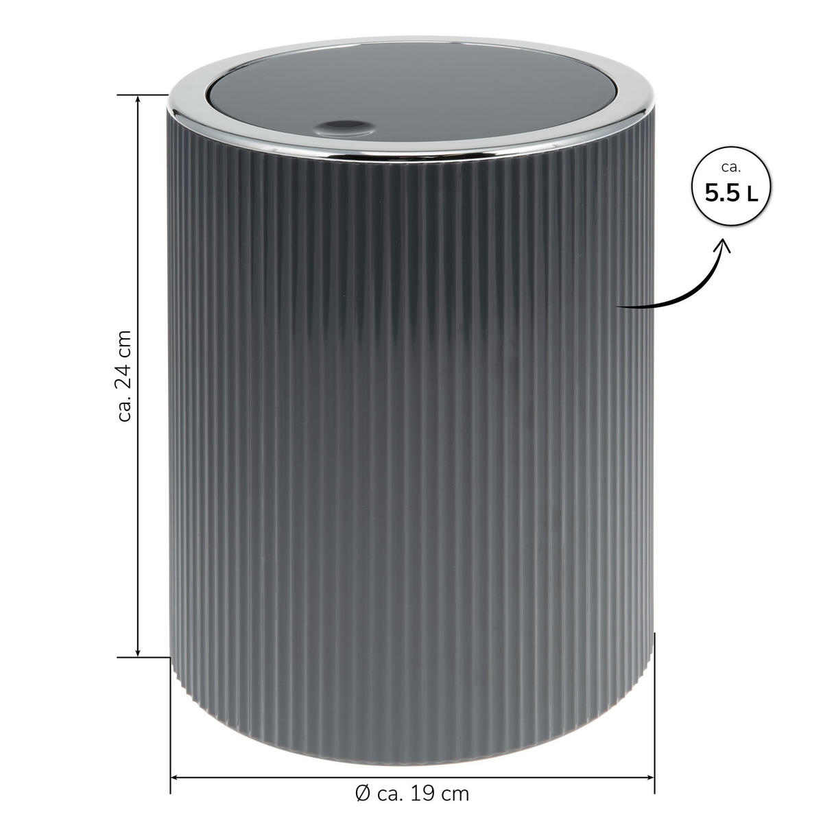 KOSMETIKEIMER 2er-Set, GAVELLO grau, Kunststoff - Grau, Kunststoff (12.5/16/12.5cm) - bremermann