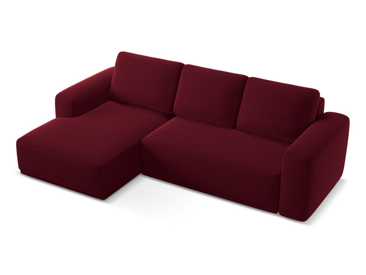 ECKSOFA mit Schlaffunktion Samt Stoff Rot - Bordeaux/Rot, Kunststoff/Textil (258/160cm) - Makamii