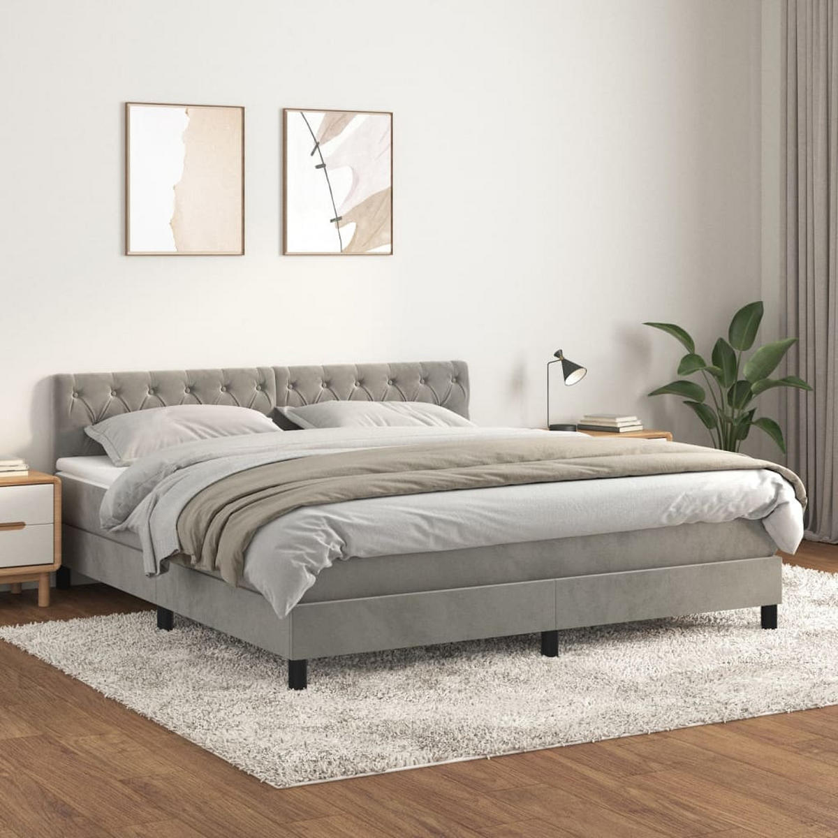 BOXSPRINGBETT MIT MATRATZE HELLGRAU 160X200 CM SAMT - Hellgrau, Holz/Textil (160/200cm) - vidaXL