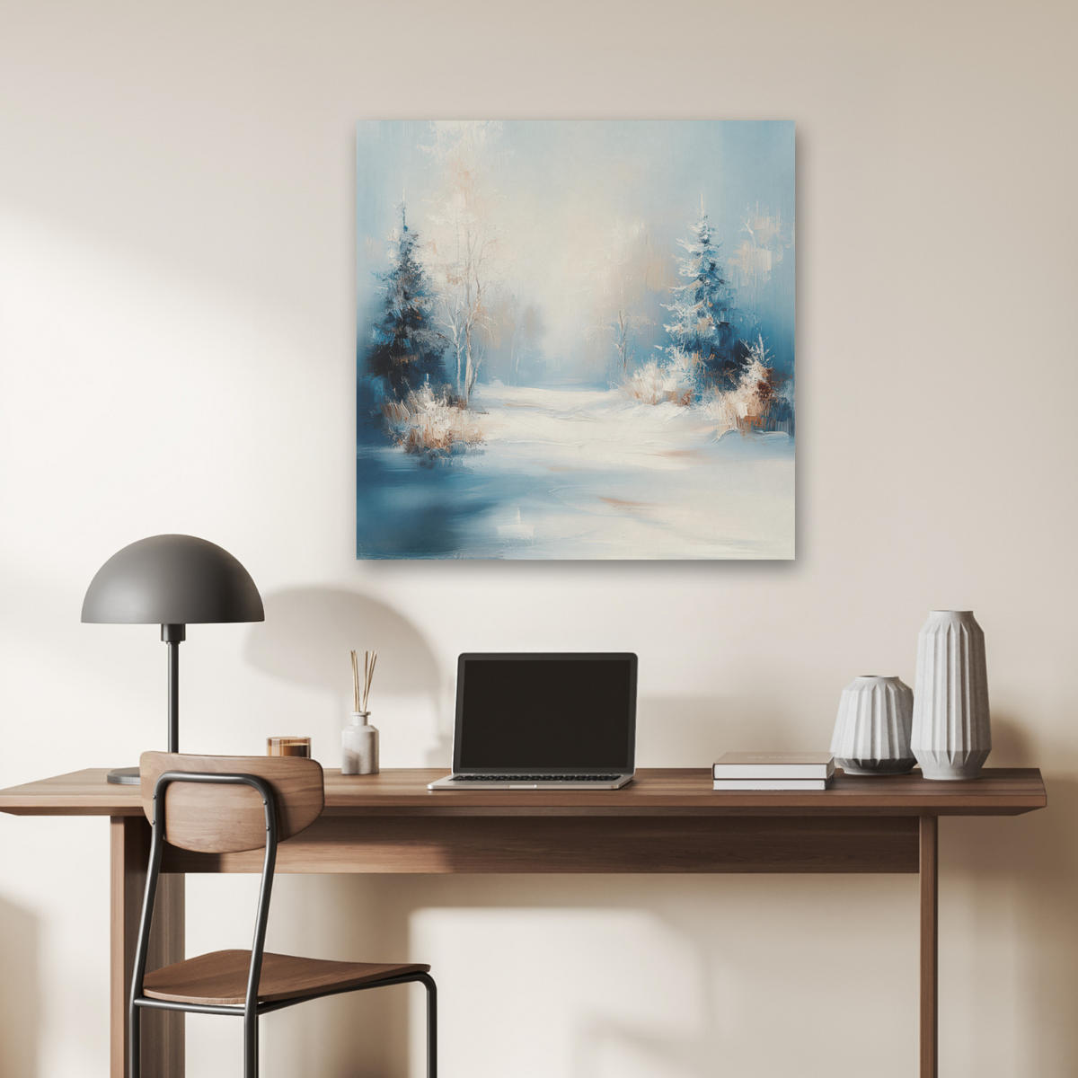 AKUSTIKBILD Wald - Winter - Natur - Abstrakt - Schnee Akustikpaneele 80x80 cm - Weiß, Kunststoff (80/80/0.9cm) - MuchoWow
