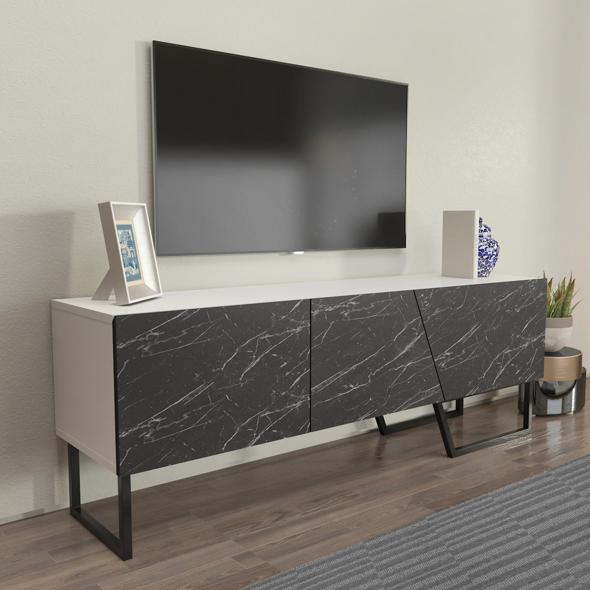 TV-ELEMENT Parla Weiß Schwarz - Schwarz/Weiß, Holzwerkstoff (150/50.6/35cm) - Decorotika