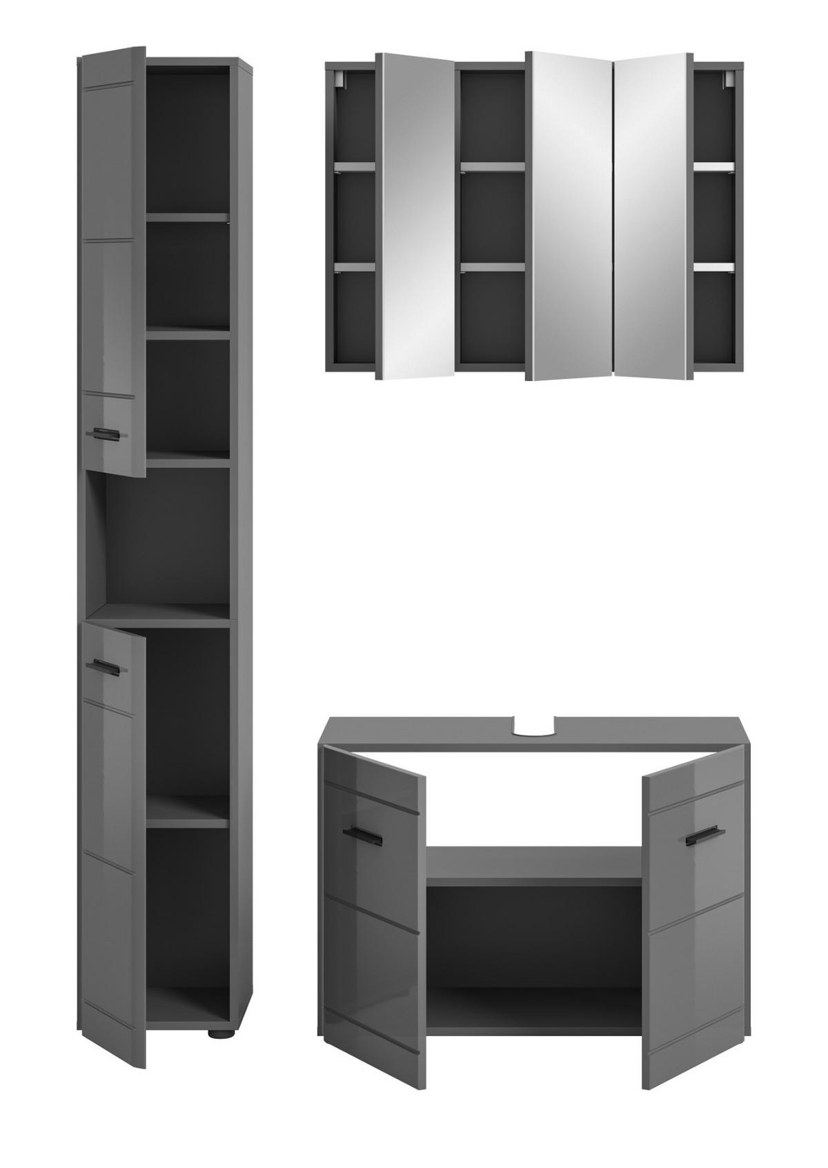 BADMÖBEL-SET grau Hochglanz 125 cm, Komplettset mit Soft-Close - Grau, Glas/Holzwerkstoff (125/190/34cm) - Inn.Furn