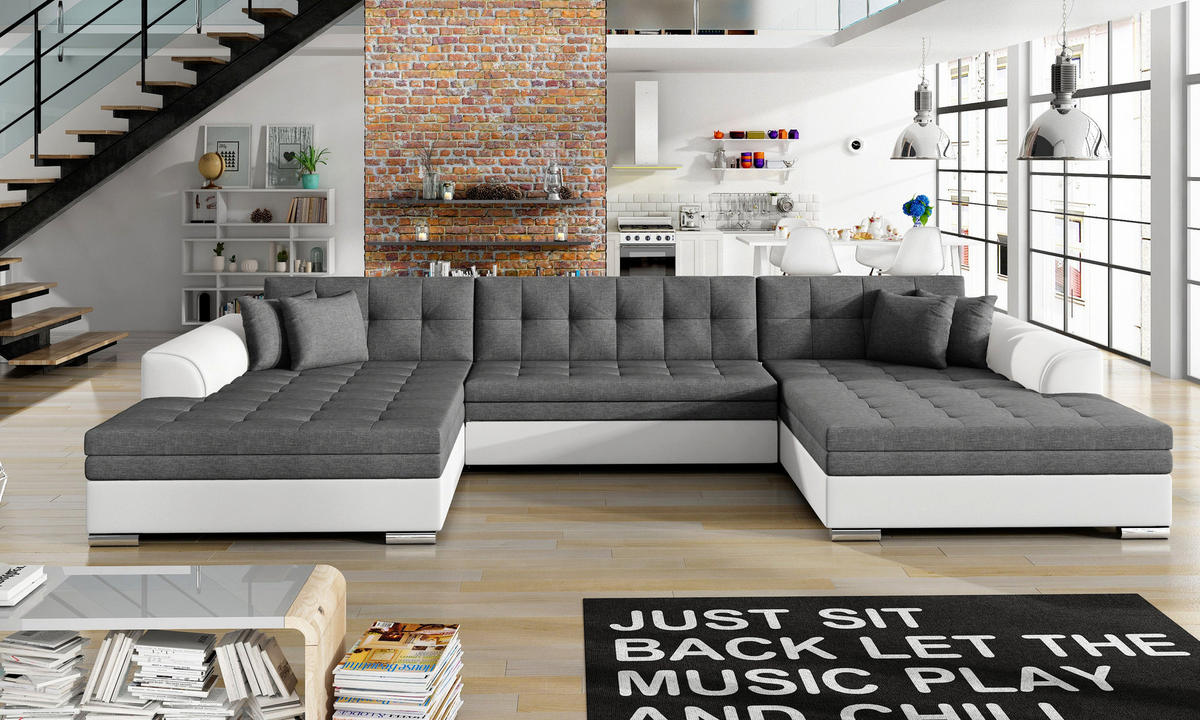 WOHNLANDSCHAFT VENTO U-Form – Großzügiges Ecksofa mit Schlaffunktion & Kissen 359 cm - Anthrazit, Kunststoff (359/78/165cm) - Wohnideebilder