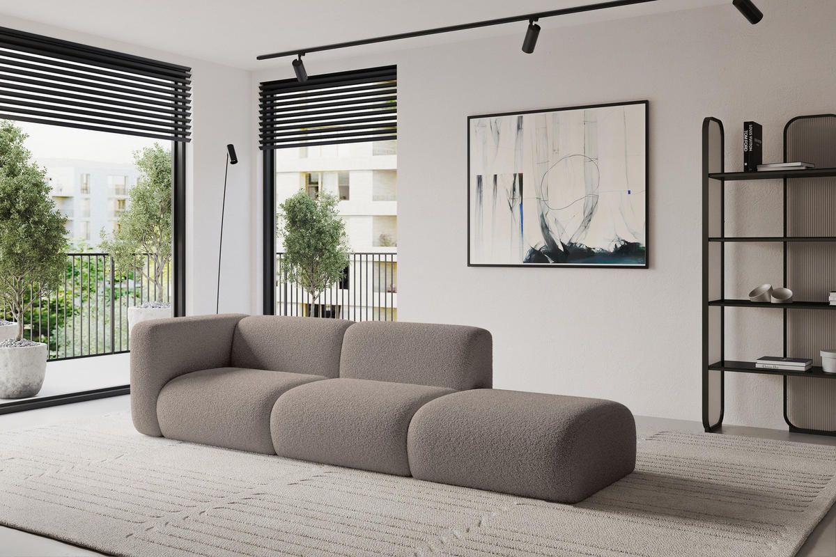 SOFA Ottomane Links MIRA-S3 296x89x70 Braun Bouclé - Dunkelbraun/Schwarz, Holzwerkstoff/Kunststoff (296/70/89cm) - ALTDECOR