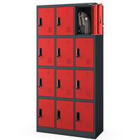 SCHLIESSFACHSCHRANK Spind BERN 12 Fächer185x90x40cm Anthrazit-Rot - Anthrazit, Metall (90/185/40cm) - DELUKE