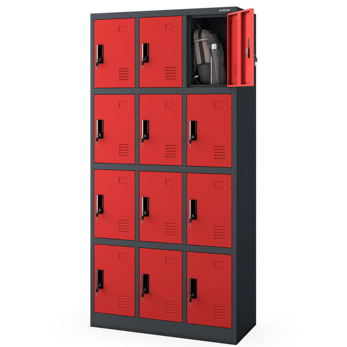 SCHLIESSFACHSCHRANK Spind BERN 12 Fächer185x90x40cm Anthrazit-Rot - Anthrazit, Metall (90/185/40cm) - DELUKE