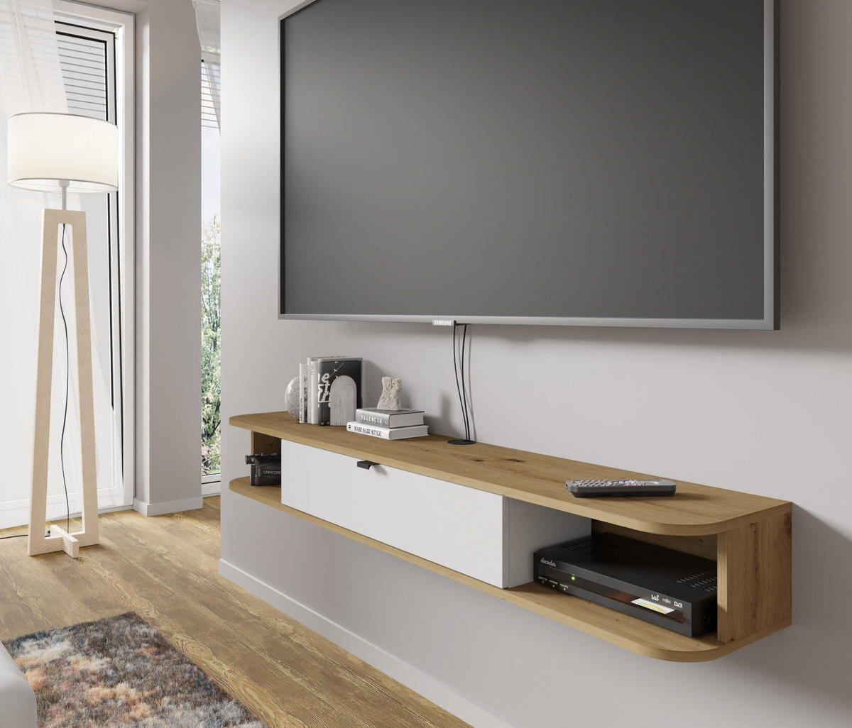 TV LOWBOARD Artisan Eiche, Weiß 156/20/29 - Weiß, Holzwerkstoff (156/20/29cm) - RAUMHIRSCH FURNITURE