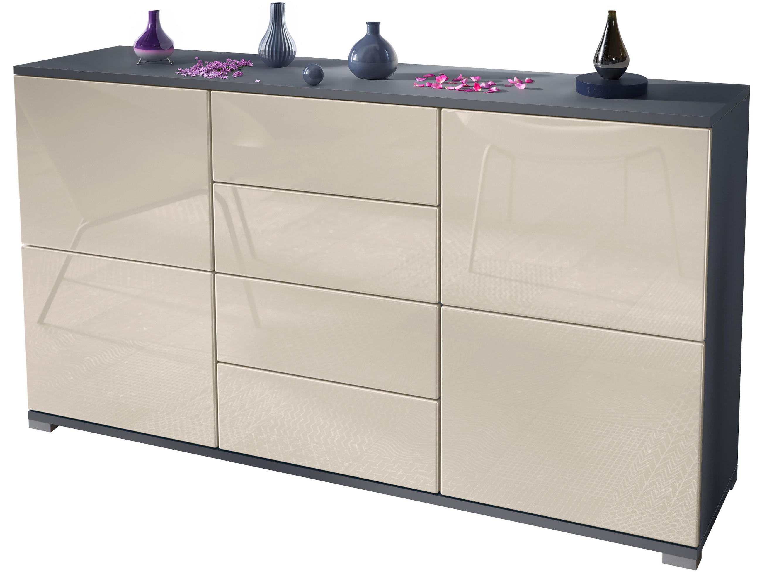 SIDEBOARD Rova Creme Hochglanz - Creme, Holzwerkstoff (138.5/75.5/35cm) - Vladon