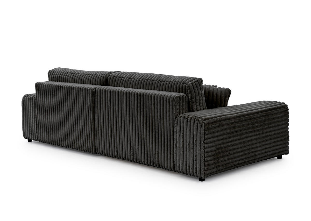 ROHOVÁ SEDAČKA Mollis s funkcí spaní a úložným prostorem v tmavě šedé barvě z plyšového manšestru - černá/tmavě šedá, dřevo/textil (255/168cm) - S-Style Möbel