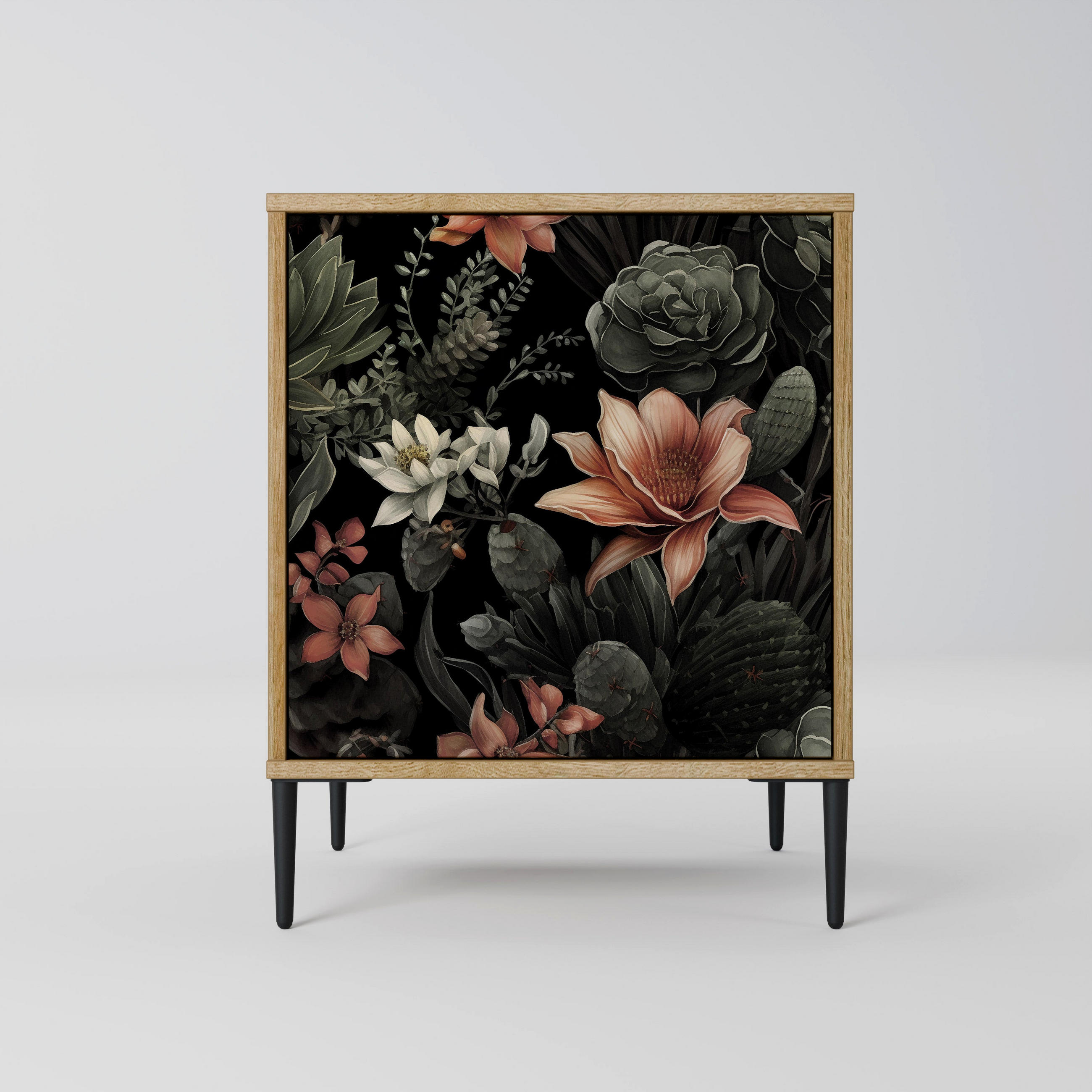 SIDEBOARD SECRET VERDURE, Eichefarben, 57,5x42x72,5 cm, Schwarze Metallfüße - Eichefarben/Multicolor, Holzwerkstoff/Metall (57.5/72.5/42cm) - SpaceRebels
