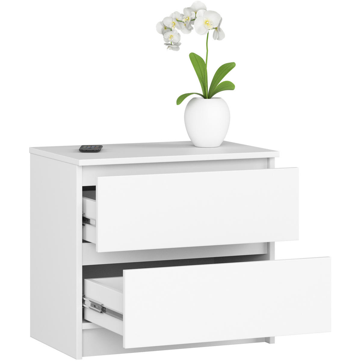 NACHTSCHRANK Weiß 60x40x55 cm - Hellgrau/Weiß, Holzwerkstoff (60/55/40cm) - Akord