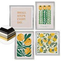 WANDBILDER 4er Set - 50x50 cm & 40x60 cm Silberner Rahmen - Pflanzenmuster mit Blumen - Silberfarben, Kunststoff (50/50cm) - ArtPrintCave