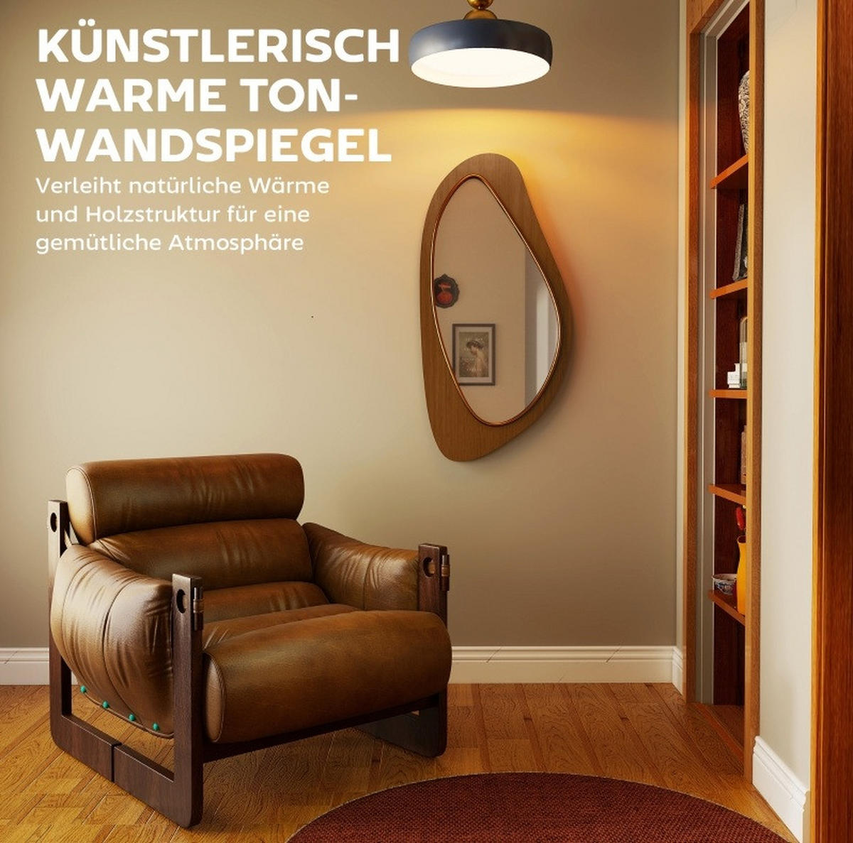 WANDSPIEGEL 91,5/45/3 cm natur aus Kiefernfurnier und MDF mit Haken - Naturfarben, Glas (45/3/91.5cm) - OKWISH