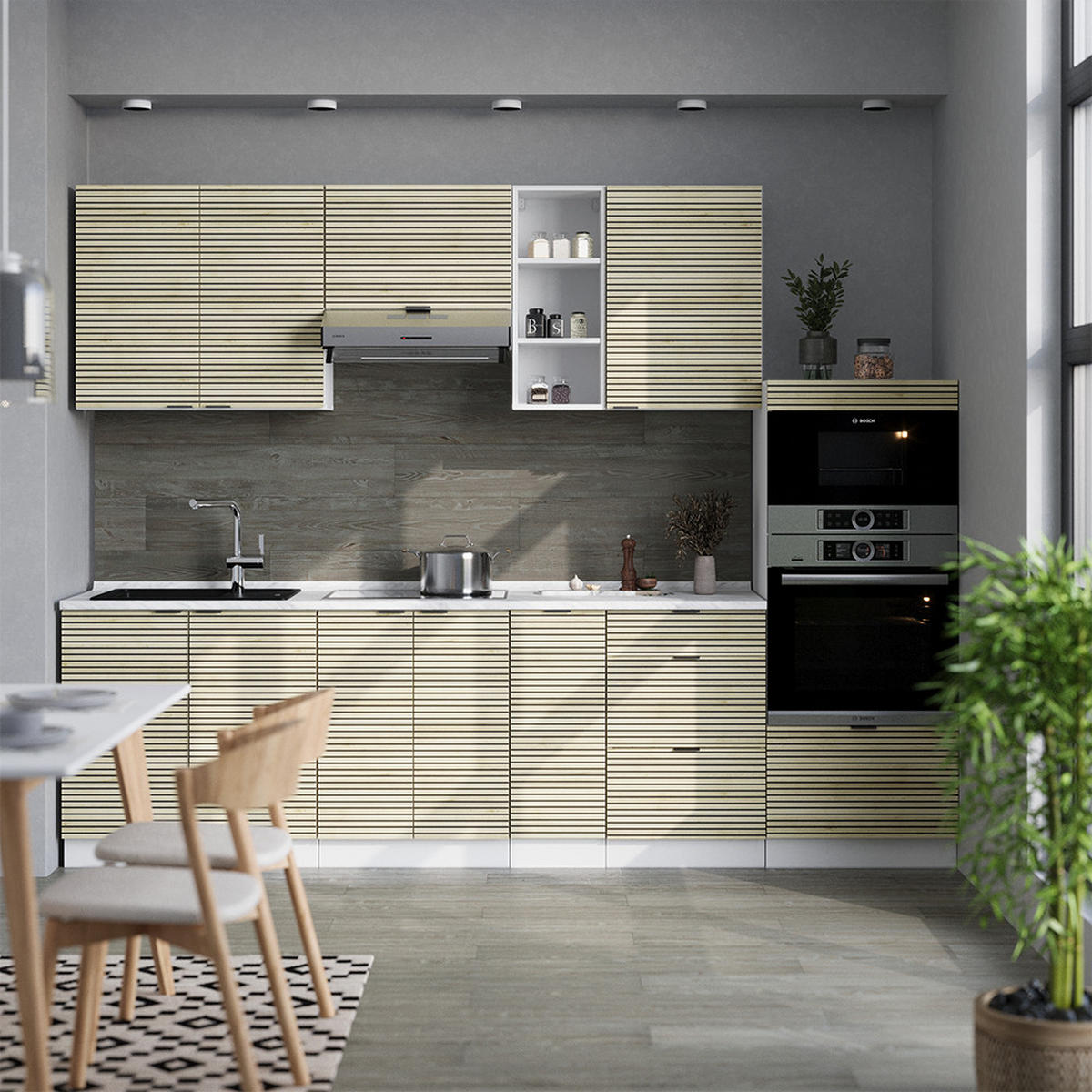 KÜCHENZEILE Fame-Line Eiche Paneel/Weiß 280 cm ohne Arbeitsplatte - Hellbraun/Eichefarben, Holzwerkstoff (280/81.6/46cm) - Vicco