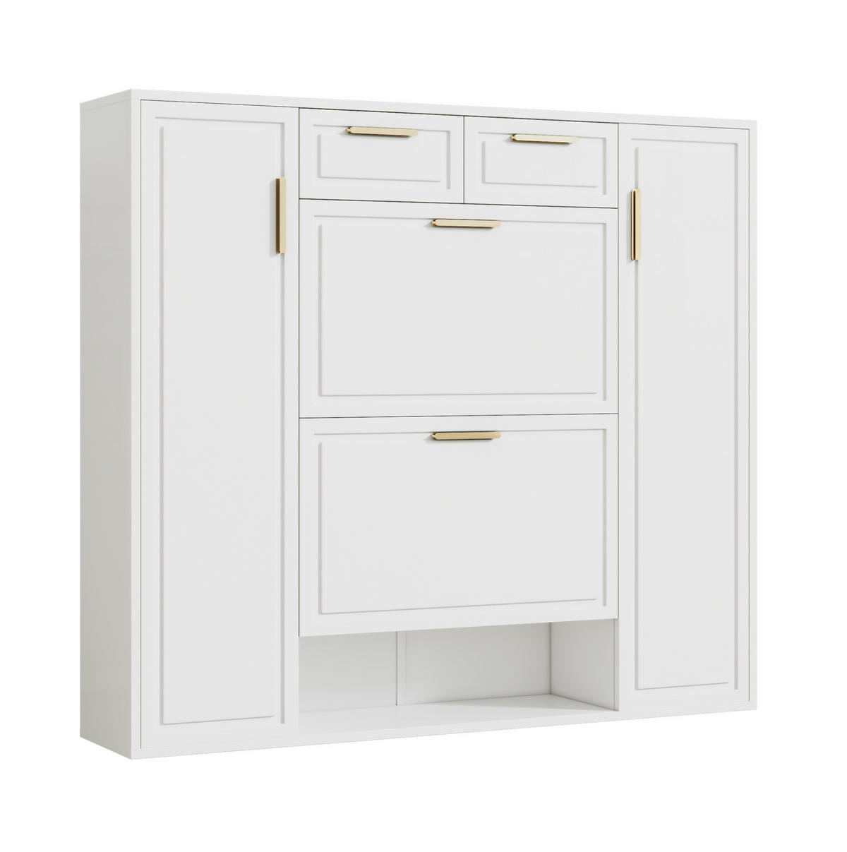 SCHUHSCHRANK 120/24/107 cm mit verstellbaren Regalen, 2 Schubladen und Klapptüren, MDF und Spanplatte, Weiß - Weiß, Holzwerkstoff (120/107/24cm) - Redom