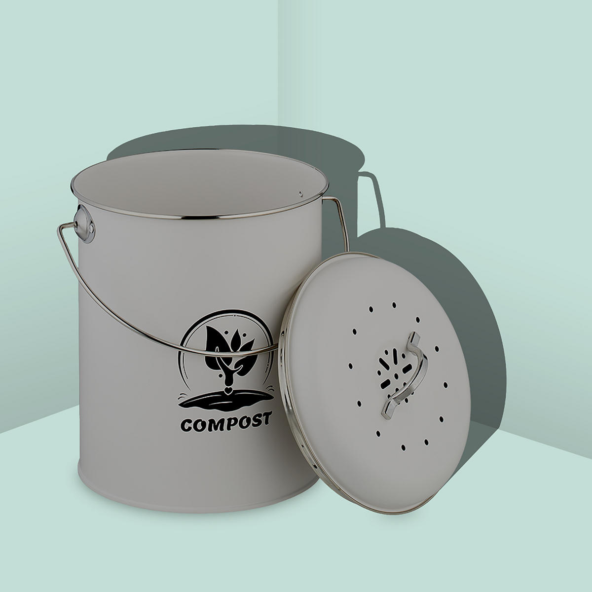 KOMPOSTOVÝ kôš - sivá, kov/textil (22/27/19cm) - Relaxdays