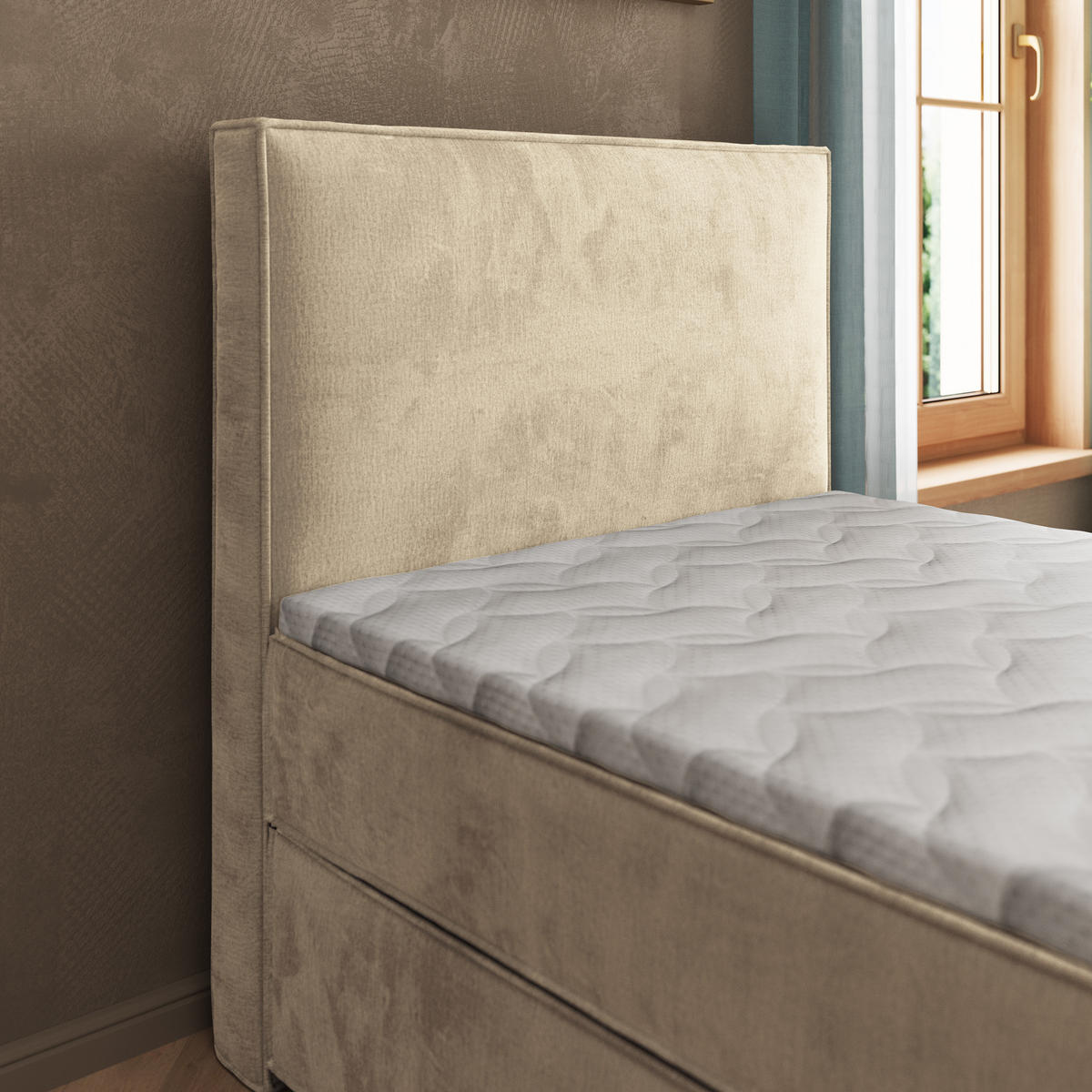 BOXBETT PELLIO 90x200 cm mit Matratze und Topper - Creme - Creme, Holz (90/200cm) - MASSENO