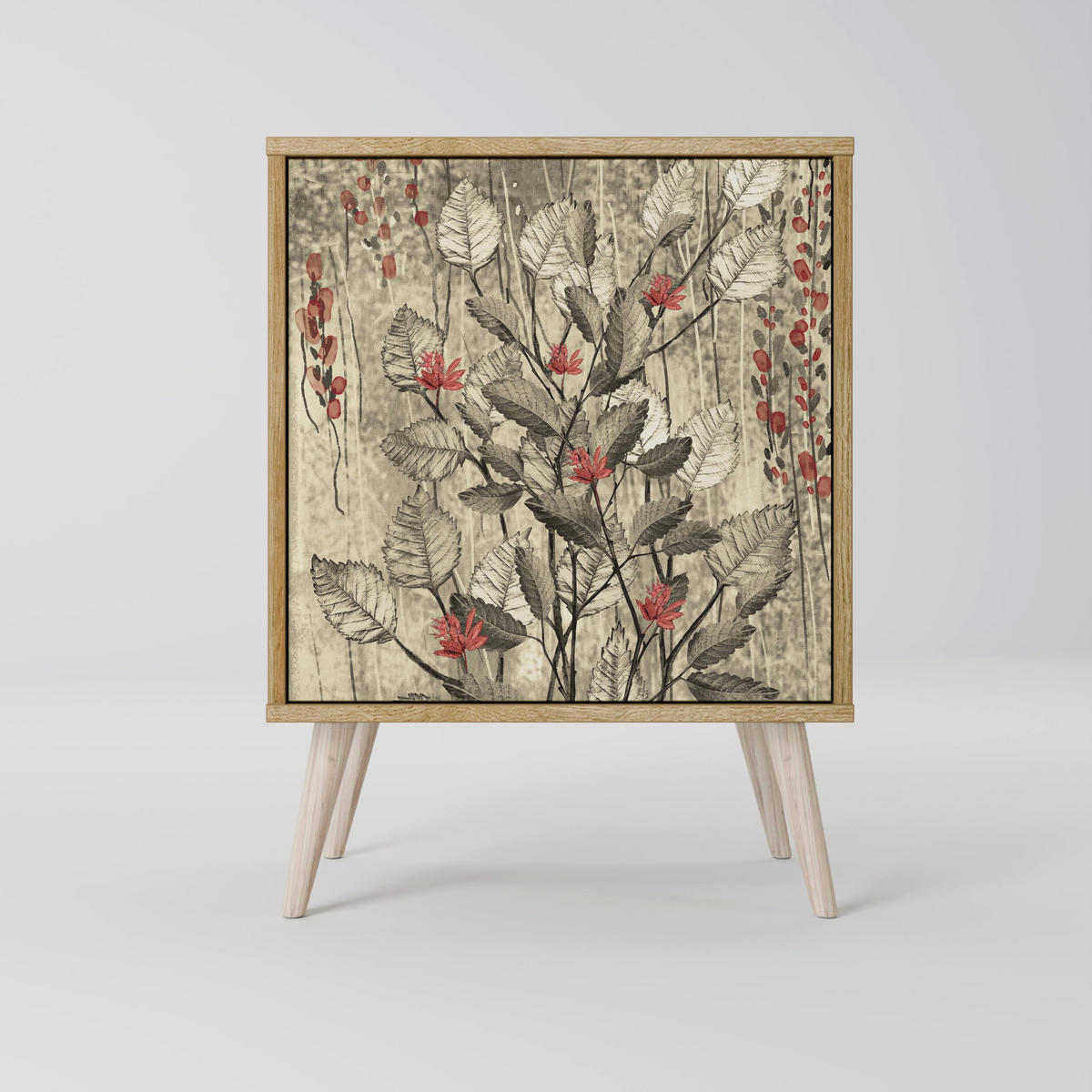 SIDEBOARD HERBAL GRACE, Grau, 57,5x42x70,5 cm, Schwarze Metall-Sternfüße - Multicolor/Schwarz, Holzwerkstoff/Metall (57.5/70.5/42cm) - SpaceRebels