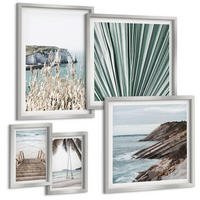 BILDER SET 5er Set - 50x50 cm & 20x30 cm & 40x60 cm Silberner Rahmen - Strandtreppe Schaukel Meer - Silberfarben, Kunststoff (40/60cm) - TULUP