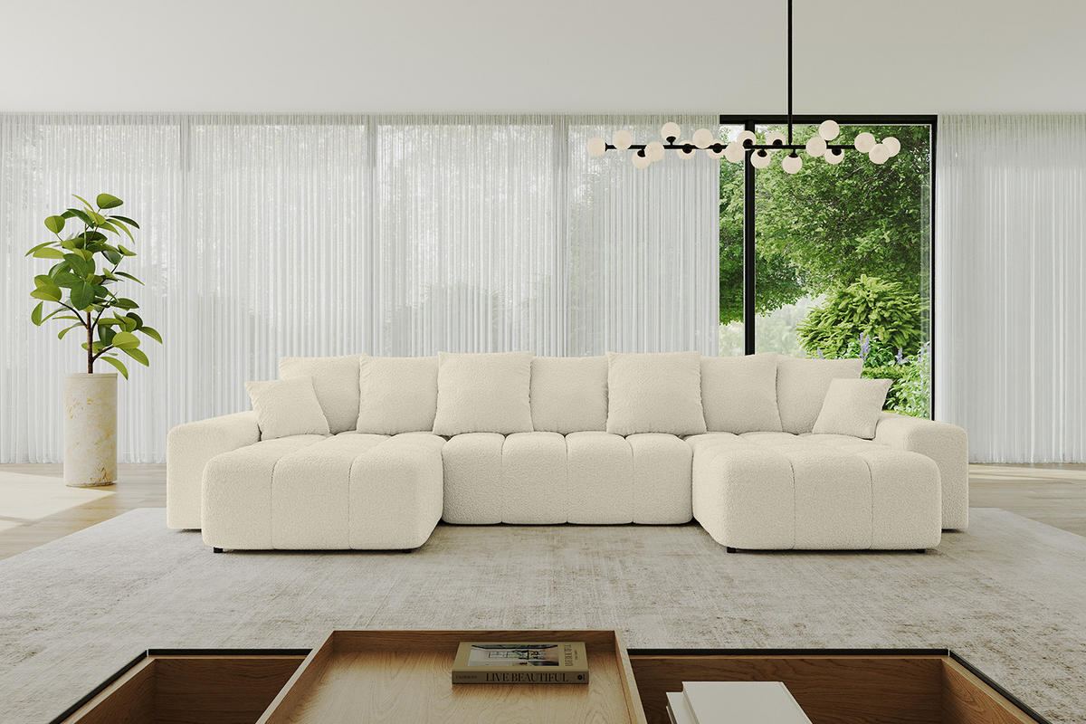 WOHNLANDSCHAFT ENIL-U 390x175x84 Beige Bouclé - Beige, Holzwerkstoff/Kunststoff (390/84/175cm) - ALTDECOR