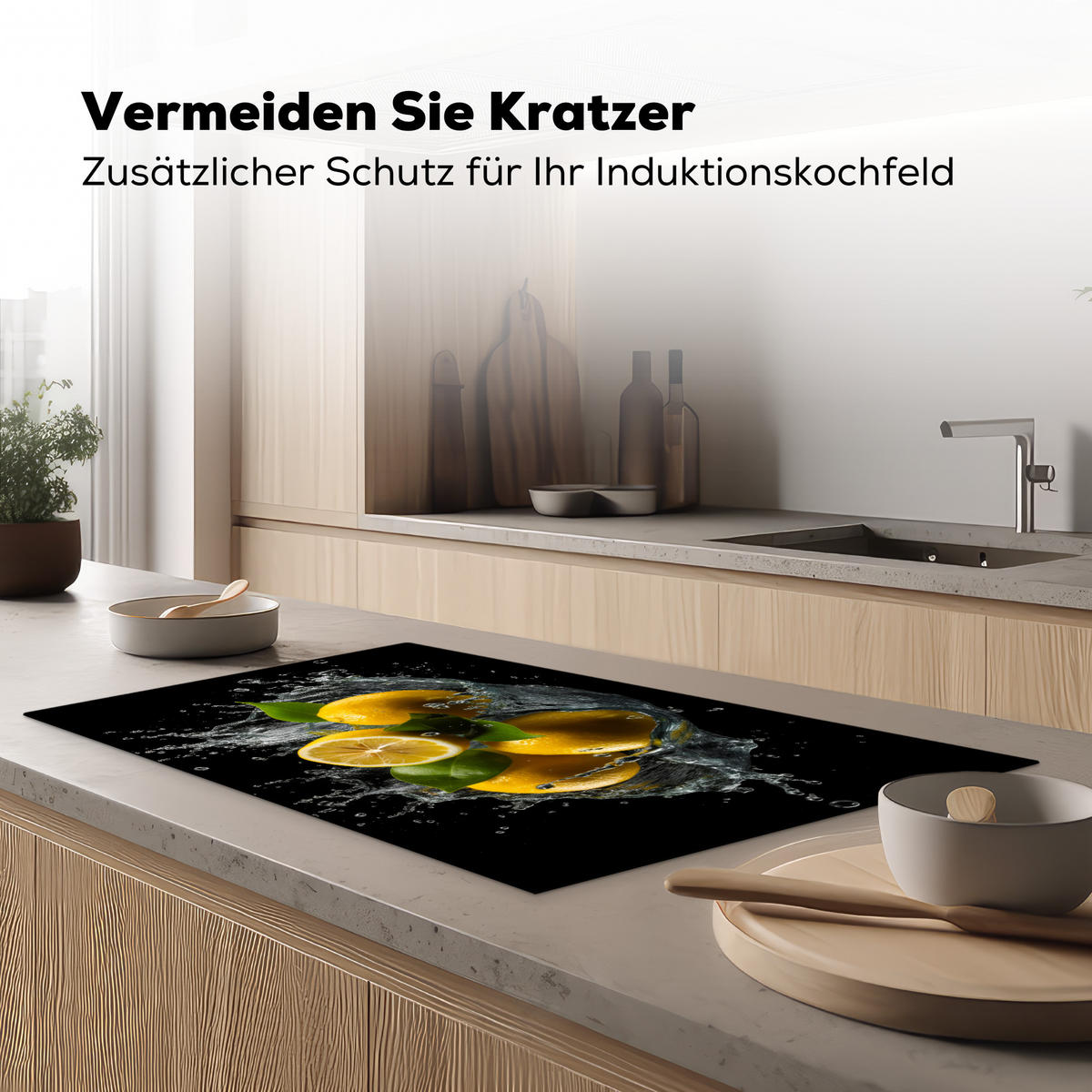 HERDABDECKPLATTE Zitrone - Obst - Gelb - Schwarz 89x51 cm - Gelb, Kunststoff (89.6/51.6/0.2cm) - MuchoWow