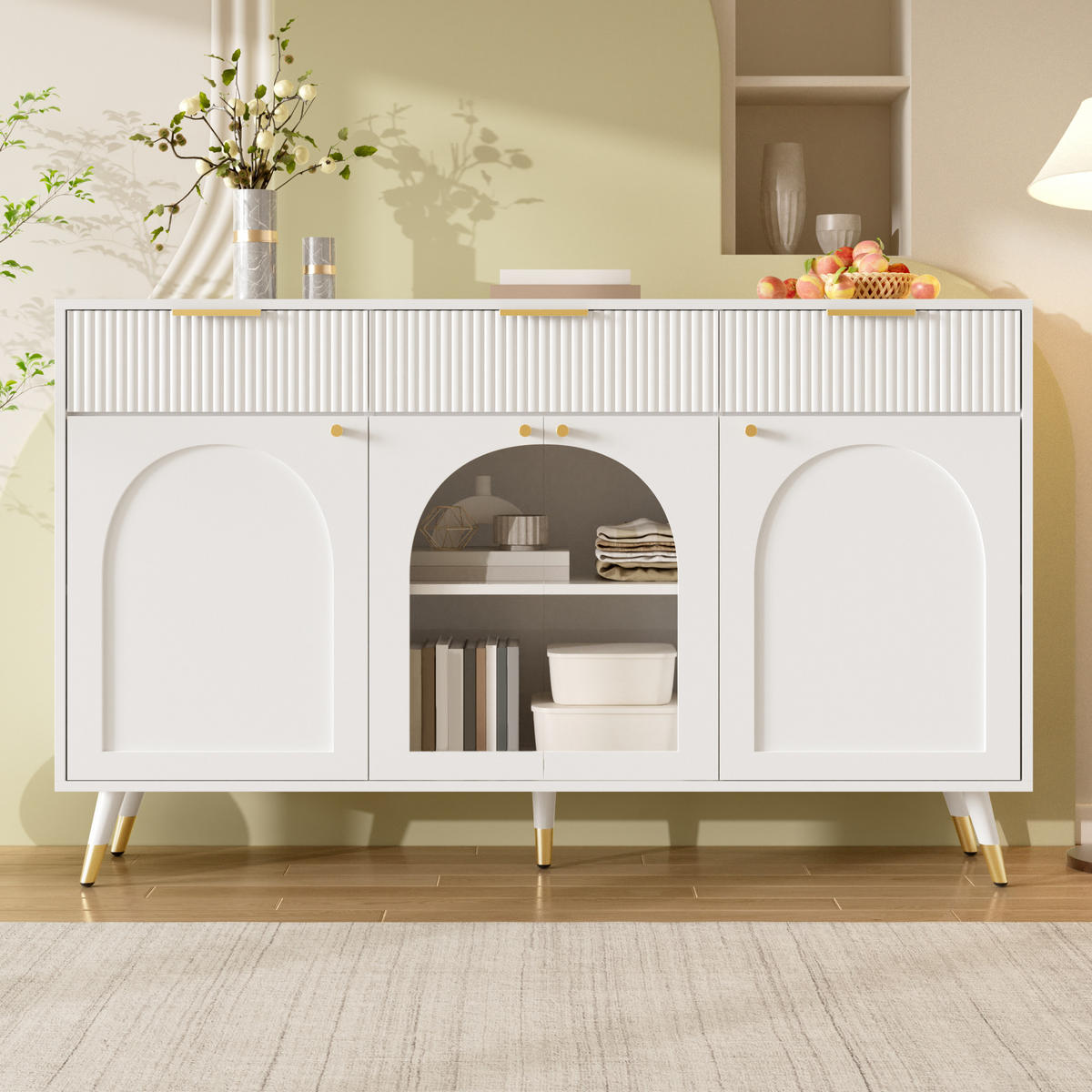 SIDEBOARD 140x40x85.5cm Weiß mit Acryl-Türen - Weiß, Holzwerkstoff (140/85.5/40cm) - FLIEKS
