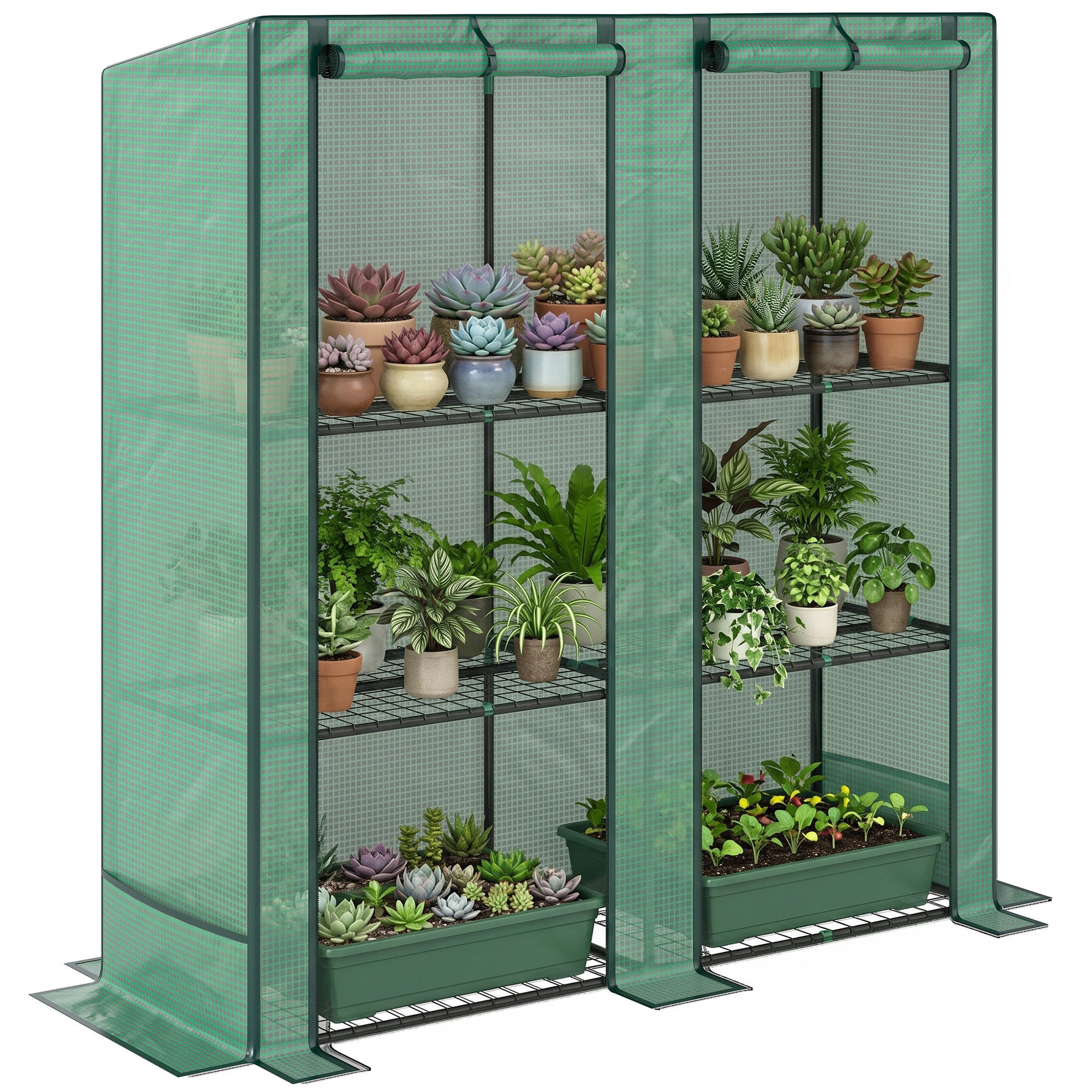 MINI-GEWÄCHSCHAUS DE-05715 Mit 3‑Ebenen‑Regal, UV‑beständig Grün - Grün, Kunststoff/Metall (48/152/144cm) - ComfortXL
