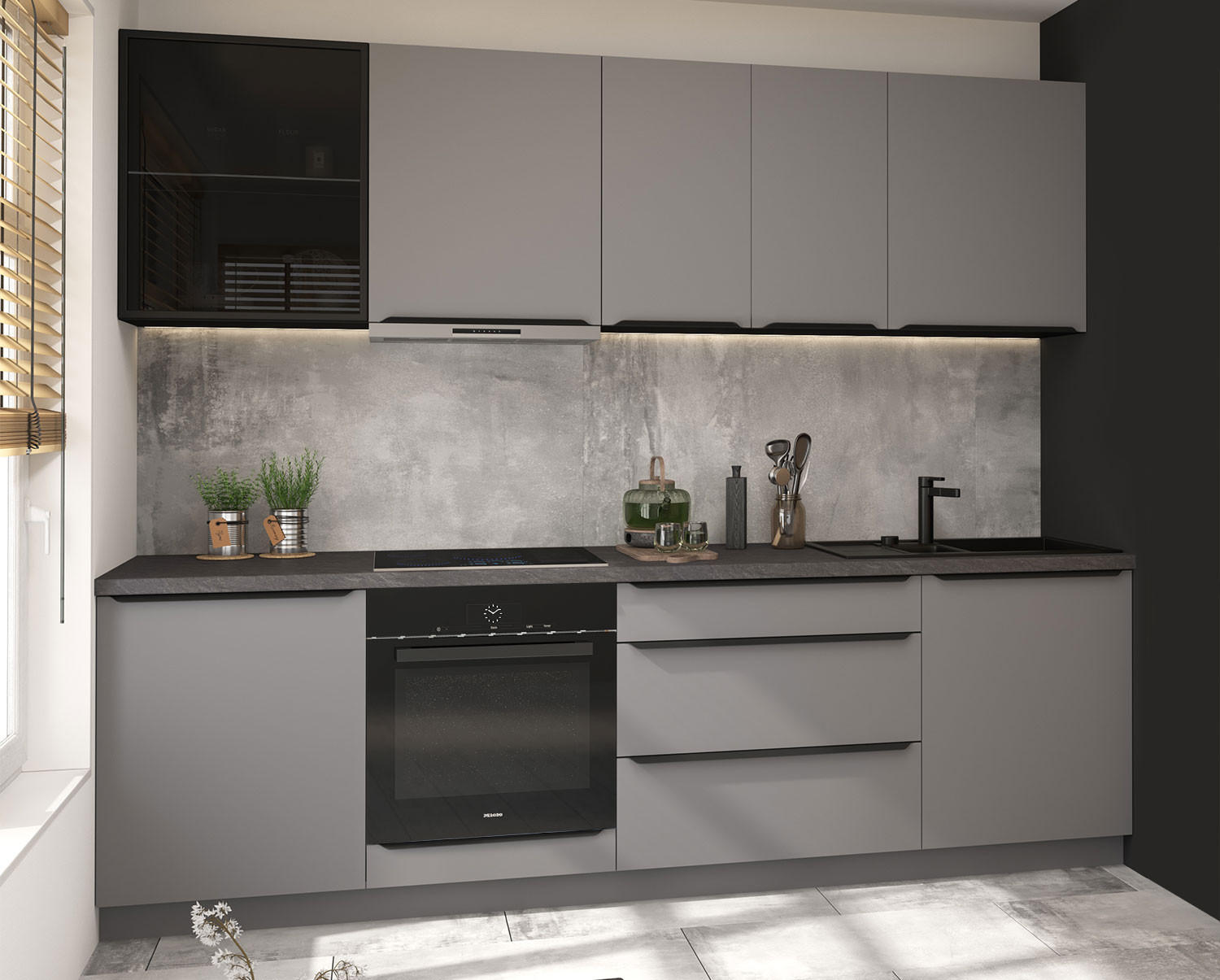 KÜCHENLEERBLOCK Bonn dust grey matt / lava matt 270 / 50 / 208cm mit Teilauszug (Blum Metabox) - Graphitfarben/Grau, Holzwerkstoff/Metall (270/208/50cm) - Feldmann-Wohnen