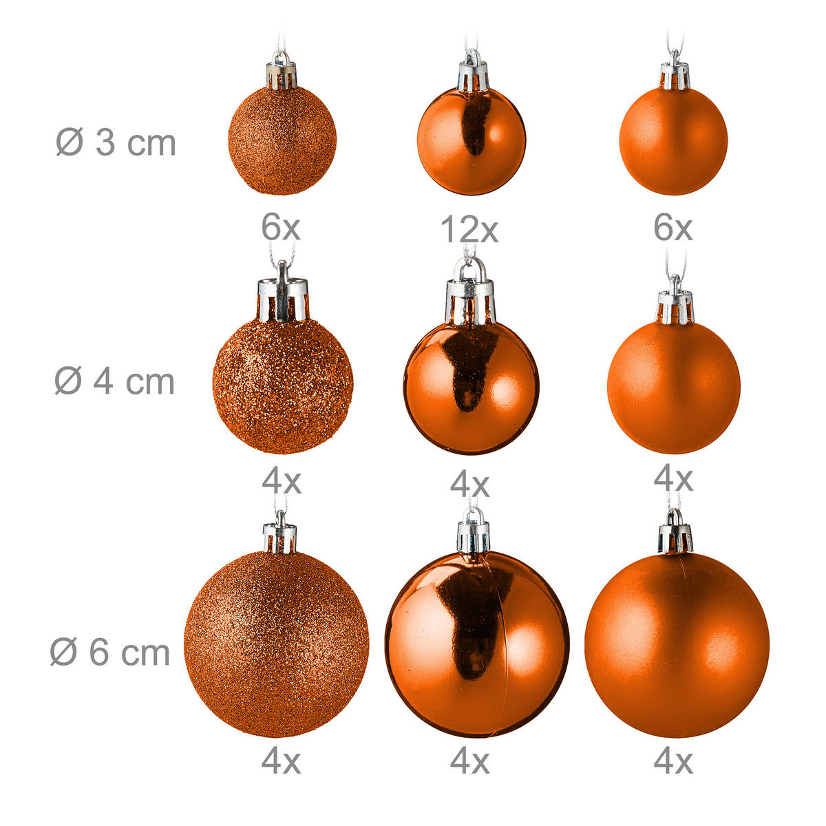 100-TLG.WEIHNACHTSKUGELN-SET - Orange, Kunststoff (30/24/12cm) - Relaxdays