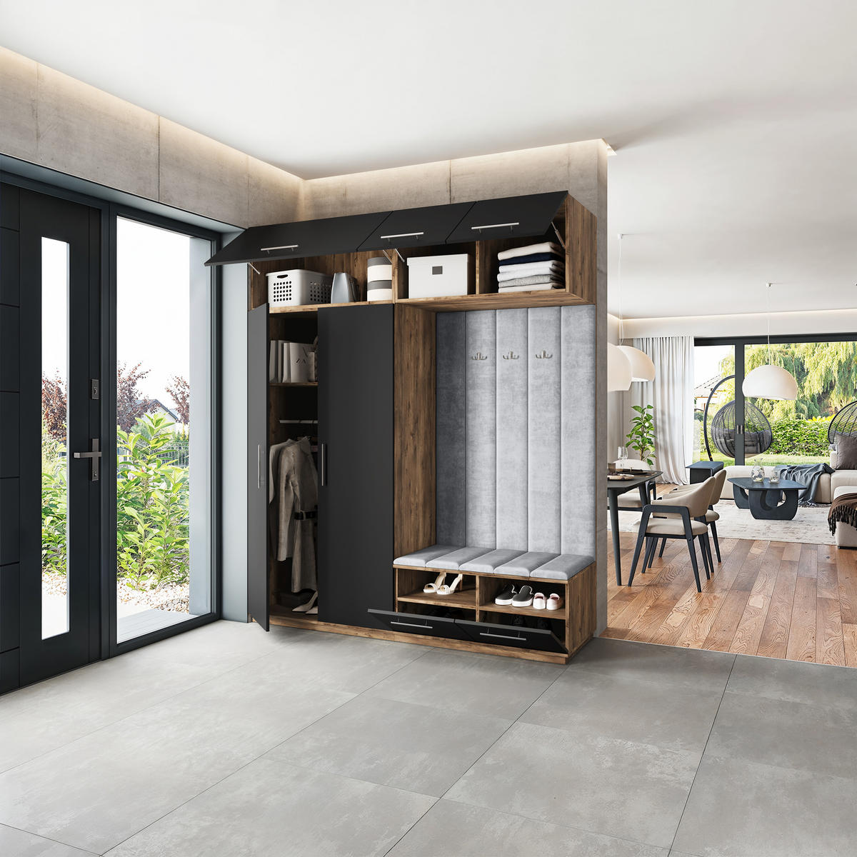 GARDEROBENSCHRANK REMA 200/240/60 cm Modern Eichefarben - Eichefarben/Schwarz, Holzwerkstoff (200/240/60cm) - MASSENO